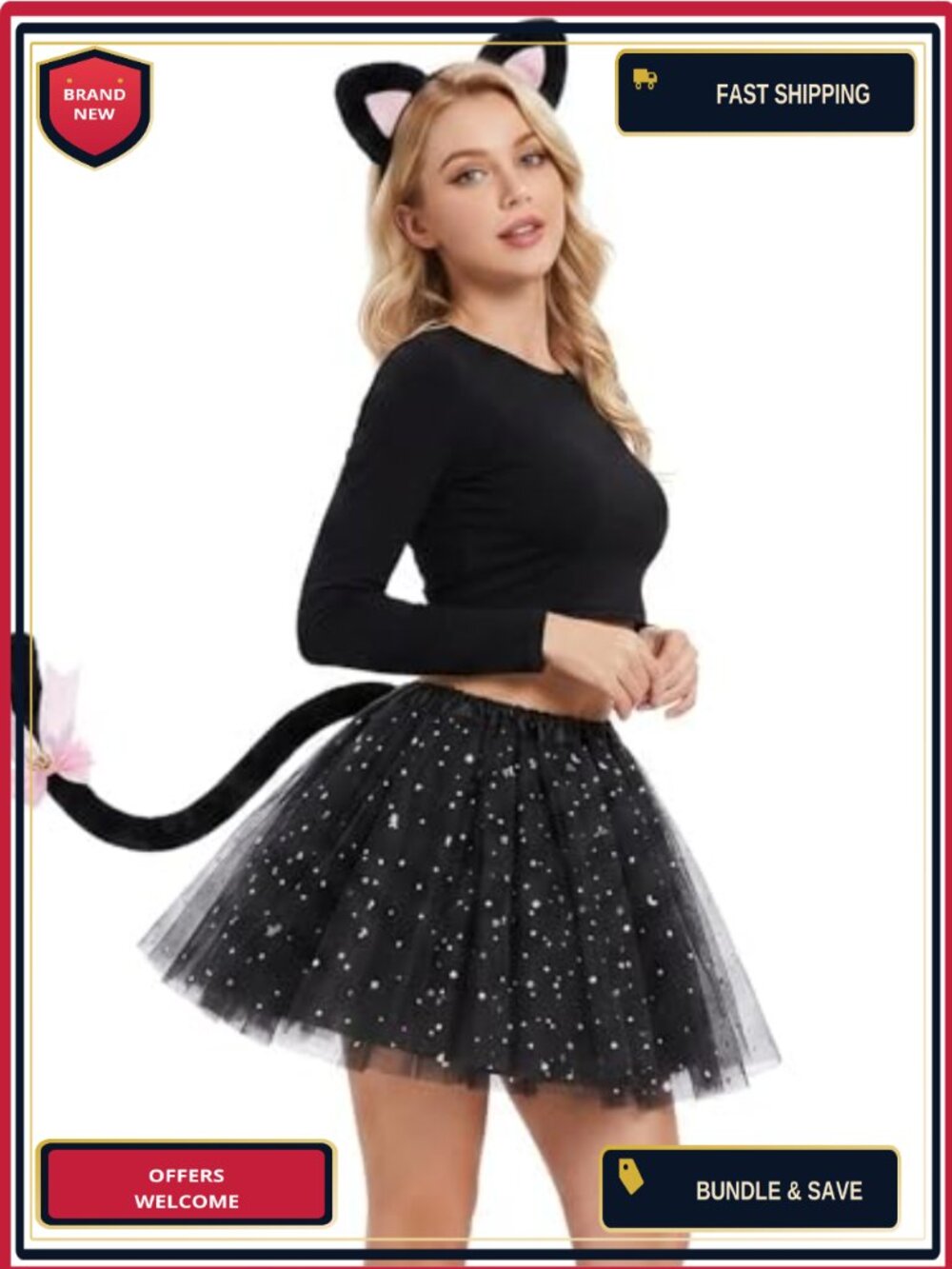 Cat Lion Animal Costume Set Tutu Skirt Headband Tail Halloween Cosplay